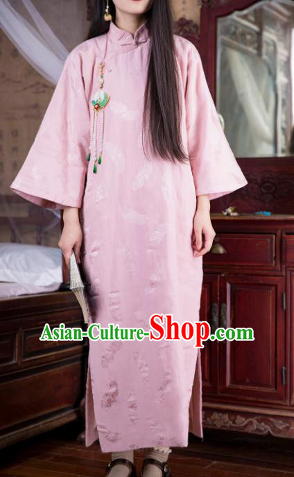 Traditional Chinese Pink Silk Qipao Dress National Tang Suit Cheongsam Costume for Women