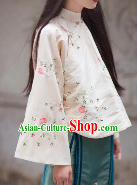 Chinese Traditional Tang Suit White Shirt National Costume Republic of China Qipao Upper Outer Garment for Women