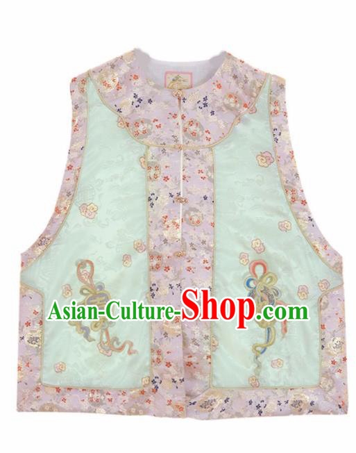 Chinese Traditional Qing Dynasty Embroidered Green Vest National Costume Tang Suit Waistcoat for Women