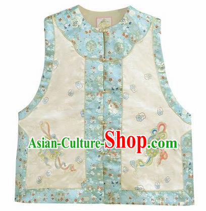 Chinese Traditional Qing Dynasty Embroidered Beige Vest National Costume Tang Suit Waistcoat for Women