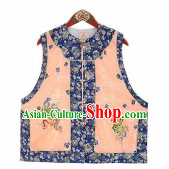 Chinese Traditional Qing Dynasty Embroidered Orange Vest National Costume Tang Suit Waistcoat for Women