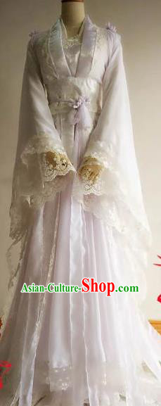 Chinese Traditional Cosplay Goddess White Costume Ancient Royal Princess Hanfu Dress for Women