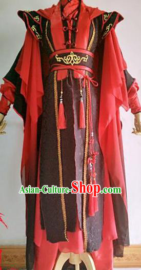 Chinese Traditional Cosplay Crown Prince Red Costume Ancient Taoist Swordsman Hanfu Clothing for Men