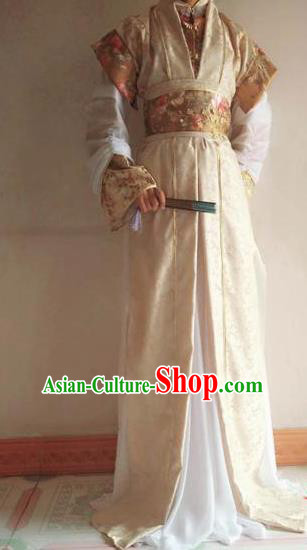 Chinese Traditional Cosplay Prince Light Golden Costume Ancient Swordsman Hanfu Clothing for Men