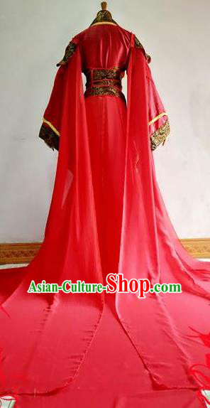 Chinese Traditional Cosplay Court Queen Red Costume Ancient Imperial Empress Hanfu Dress for Women