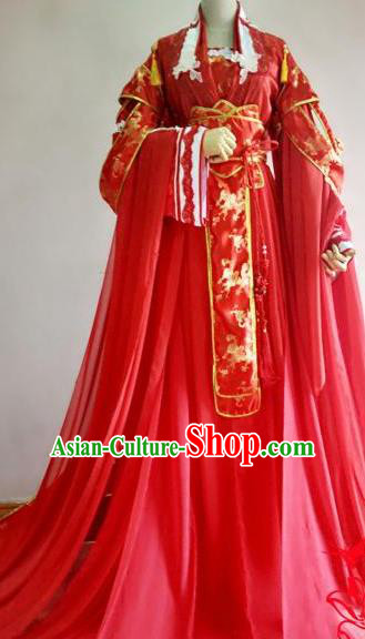 Chinese Traditional Cosplay Court Queen Wedding Costume Ancient Imperial Empress Red Hanfu Dress for Women