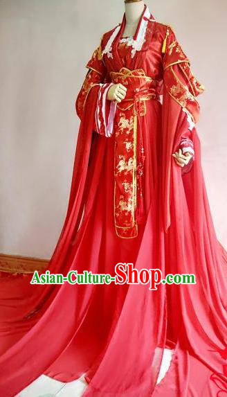Chinese Traditional Cosplay Court Queen Wedding Costume Ancient Imperial Empress Red Hanfu Dress for Women