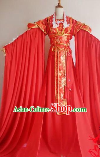 Chinese Traditional Cosplay Court Princess Wedding Costume Ancient Imperial Empress Red Hanfu Dress for Women