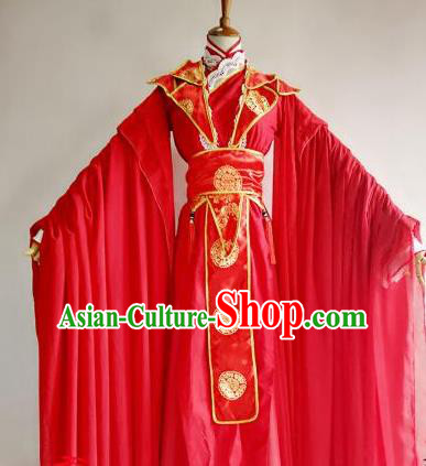 Chinese Traditional Cosplay Prince Wedding Red Costume Ancient Swordsman Hanfu Clothing for Men