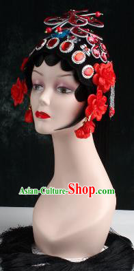 Chinese Traditional Beijing Opera Diva Red Flower Head Ornaments Hair Accessories for Women