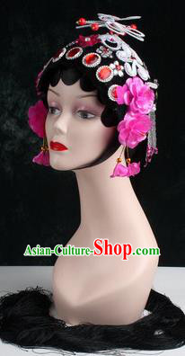 Chinese Traditional Beijing Opera Diva Rosy Flower Head Ornaments Hair Accessories for Women