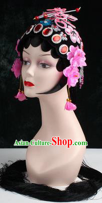 Chinese Traditional Beijing Opera Diva Pink Butterfly Head Ornaments Hair Accessories for Women