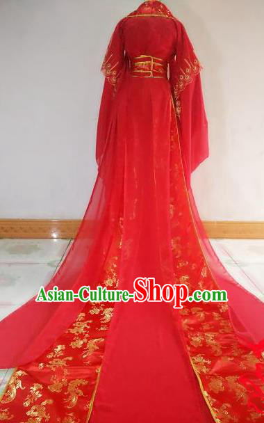 Chinese Traditional Cosplay Court Lady Red Costume Ancient Royal Princess Wedding Hanfu Dress for Women