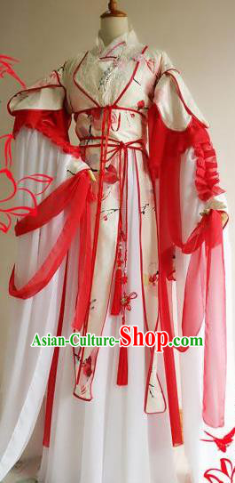 Chinese Traditional Cosplay Goddess White Costume Ancient Royal Princess Hanfu Dress for Women