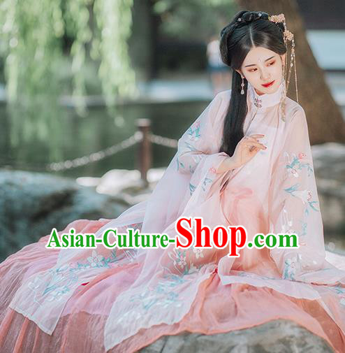 Traditional Chinese Ming Dynasty Imperial Consort Pink Hanfu Dress Ancient Nobility Lady Historical Costumes for Women