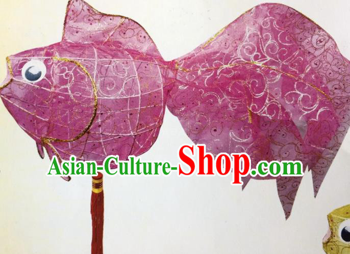 Chinese Traditional New Year Purple Goldfish Palace Lantern Handmade Hanging Lantern Asian Ceiling Lanterns Ancient Lamp