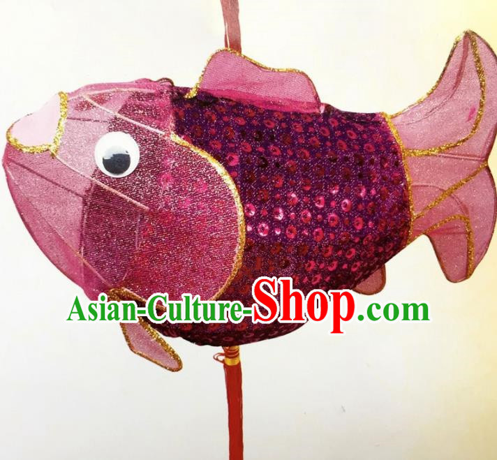 Chinese Traditional New Year Purple Paillette Carp Palace Lantern Handmade Hanging Lantern Asian Ceiling Lanterns Ancient Lamp