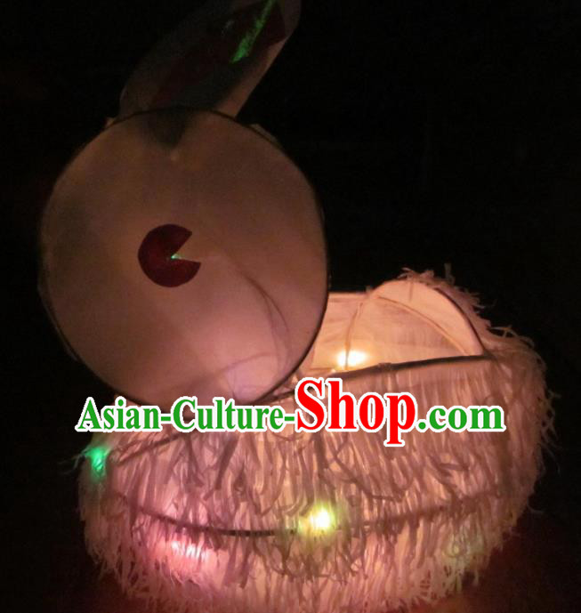 Chinese Traditional New Year White Bamboo Rabbit Palace Lantern Asian Handmade Lantern Ancient Lamp