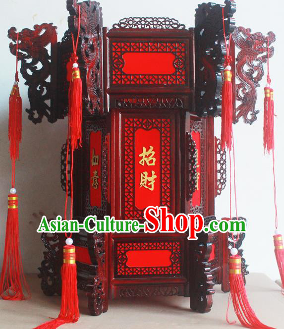 Chinese Traditional New Year Red Tassel Wood Palace Lantern Asian Handmade Lantern Ancient Lamp