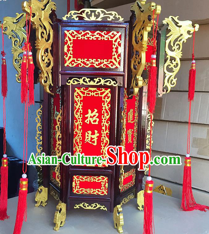 Chinese Traditional New Year Golden Dragon Wood Palace Lantern Asian Handmade Lantern Ancient Lamp