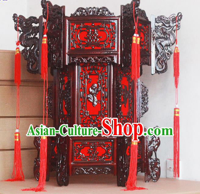 Chinese Traditional New Year Wood Carving Dragons Palace Lantern Asian Handmade Lantern Ancient Lamp