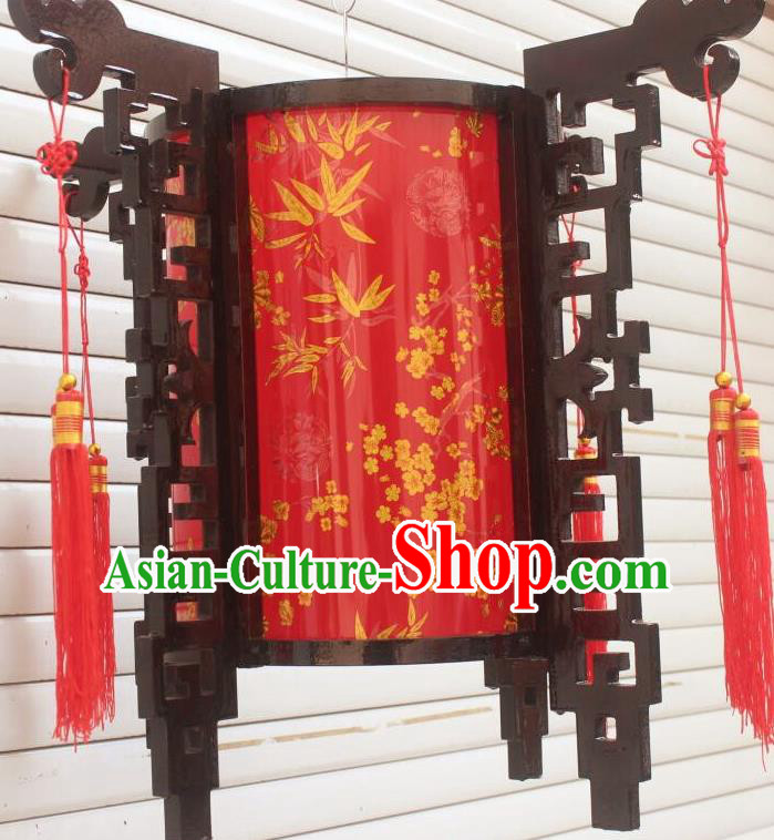 Chinese Traditional New Year Printing Bamboo Plum Wood Red Palace Lantern Asian Handmade Lantern Ancient Lamp