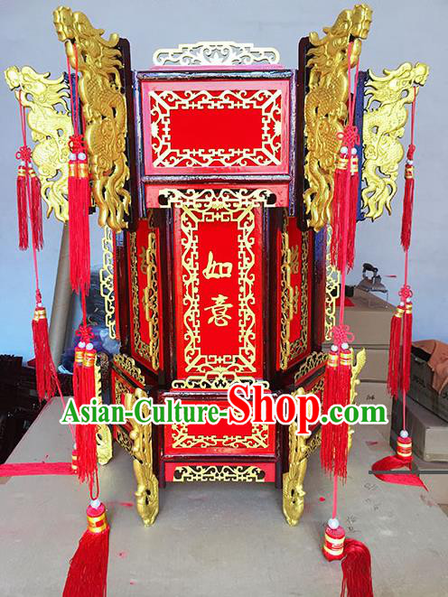 Chinese Traditional New Year Carving Dragon Wood Palace Lantern Asian Handmade Lantern Ancient Lamp