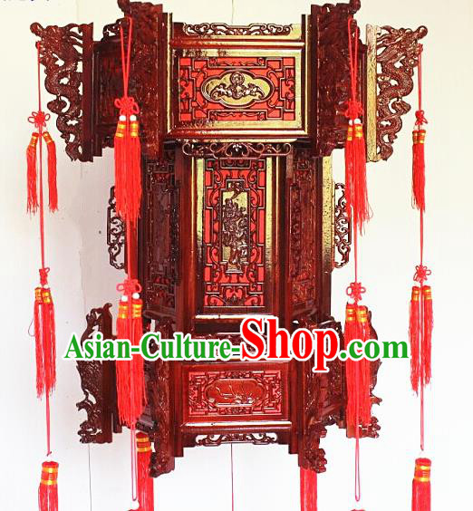 Chinese Traditional Carving Rosewood Palace Lantern Asian New Year Handmade Lantern Ancient Lamp