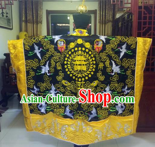 Chinese Traditional Taoism Costume Ancient Taoist Priest Cassocks Embroidered Crane Black Vestment