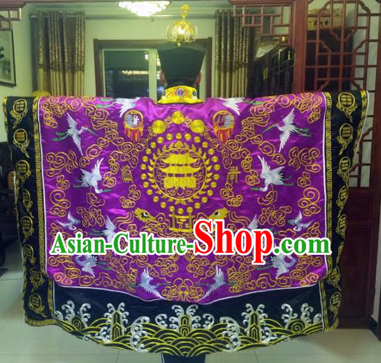 Chinese Traditional Taoism Costume Ancient Taoist Priest Cassocks Embroidered Crane Purple Vestment