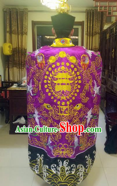 Chinese Traditional Taoism Costume Ancient Taoist Priest Cassocks Embroidered Crane Purple Vestment