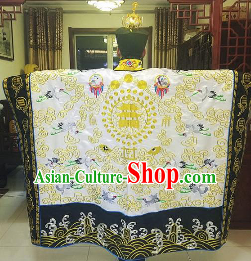 Chinese Traditional Taoism Costume Ancient Taoist Priest Cassocks Embroidered Crane White Vestment