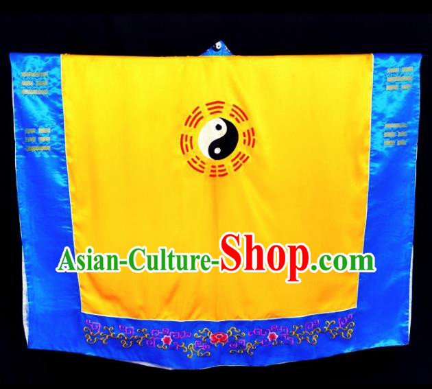 Chinese Traditional Taoism Costume Ancient Taoist Priest Cassocks Embroidered Tai Chi Yellow Vestment