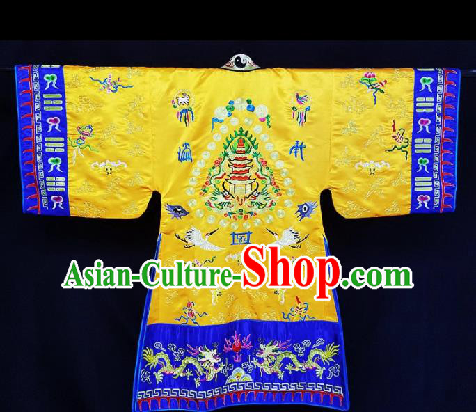 Chinese Ancient Taoist Priest Embroidered Cranes Golden Cassocks Traditional Taoism Vestment Costume