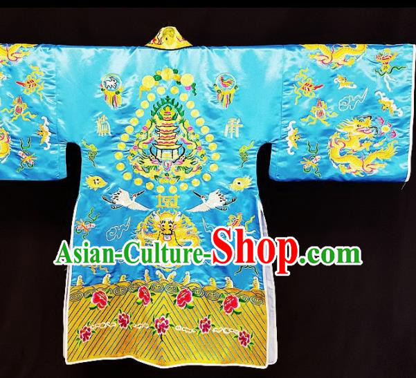 Chinese Ancient Taoist Priest Embroidered Cranes Blue Cassocks Traditional Taoism Vestment Costume