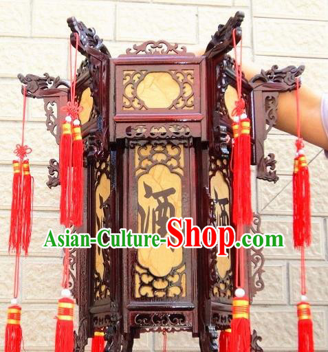 Chinese Traditional Handmade Carving Rosewood Dragon Heads Palace Lantern Asian New Year Lantern Ancient Lamp