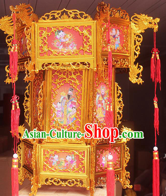 Chinese Traditional Handmade Plastic Printing Wealth God Palace Lantern Asian New Year Lantern Ancient Ceiling Lamp