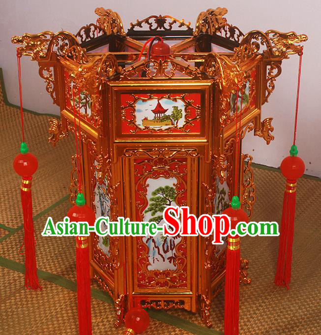 Chinese Traditional Handmade Printing Pine Palace Lantern Asian New Year Lantern Ancient Ceiling Lamp