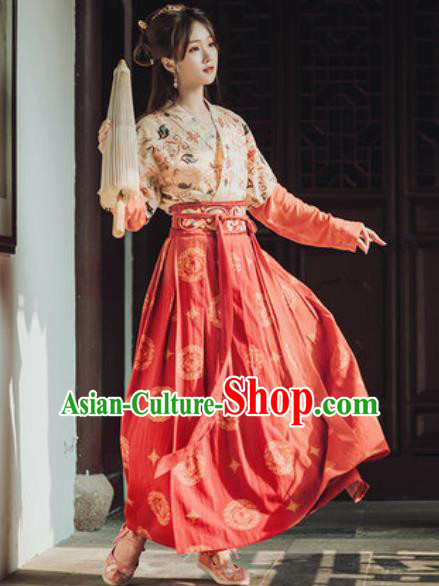 Traditional Chinese Tang Dynasty Female Civilian Hanfu Dress Ancient Young Lady Historical Costumes for Women