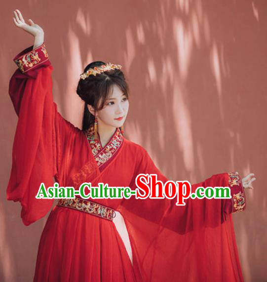 Traditional Chinese Qin Dynasty Palace Lady Red Hanfu Dress Ancient Royal Princess Historical Costumes for Women
