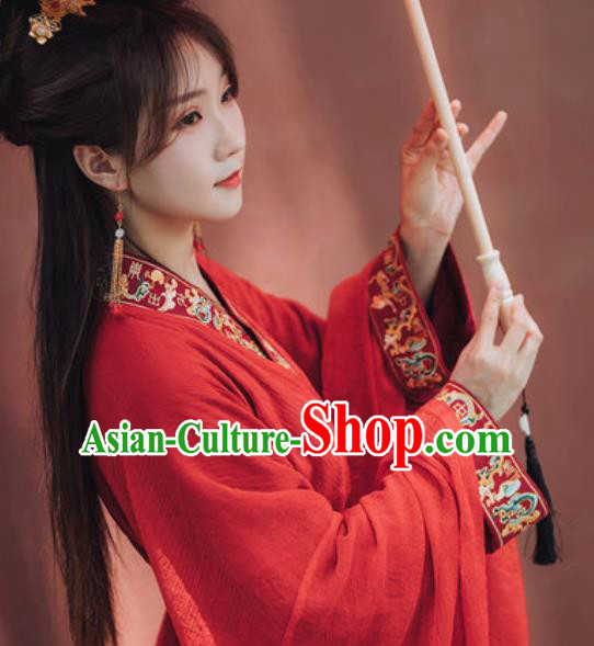 Traditional Chinese Qin Dynasty Palace Lady Red Hanfu Dress Ancient Royal Princess Historical Costumes for Women
