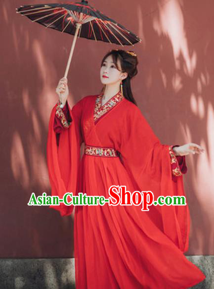 Traditional Chinese Qin Dynasty Palace Lady Red Hanfu Dress Ancient Royal Princess Historical Costumes for Women