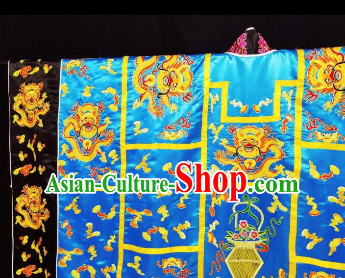 Chinese Ancient Taoist Priest Embroidered Dragon Blue Cassocks Traditional Taoism Vestment Costume