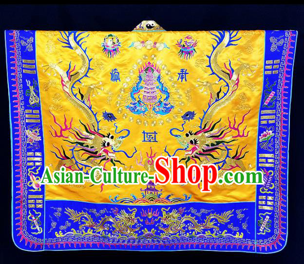 Chinese Ancient Taoist Priest Embroidered Dragon Golden Cassocks Traditional Taoism Vestment Costume