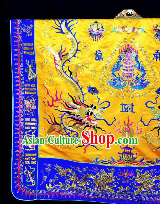 Chinese Ancient Taoist Priest Embroidered Dragon Golden Cassocks Traditional Taoism Vestment Costume