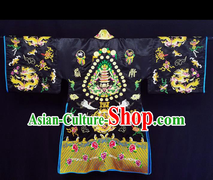 Chinese Ancient Taoist Priest Embroidered Dragon Black Cassocks Traditional Taoism Vestment Costume