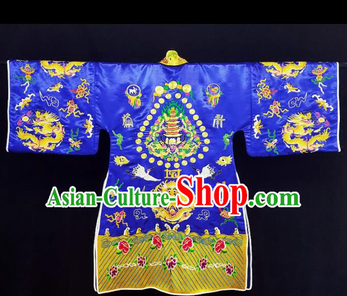 Chinese Ancient Taoist Priest Embroidered Crane Peony Royalblue Cassocks Traditional Taoism Vestment Costume