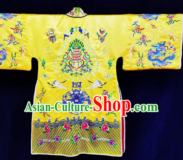 Chinese Ancient Taoist Priest Embroidered Crane Peony Yellow Cassocks Traditional Taoism Vestment Costume