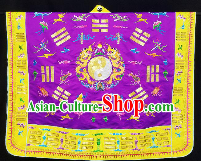 Chinese Ancient Taoist Priest Embroidered Tai Chi Dragon Purple Cassocks Traditional Taoism Vestment Costume