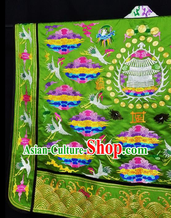 Chinese Ancient Taoist Priest Embroidered Cloud Crane Green Cassocks Traditional Taoism Vestment Costume
